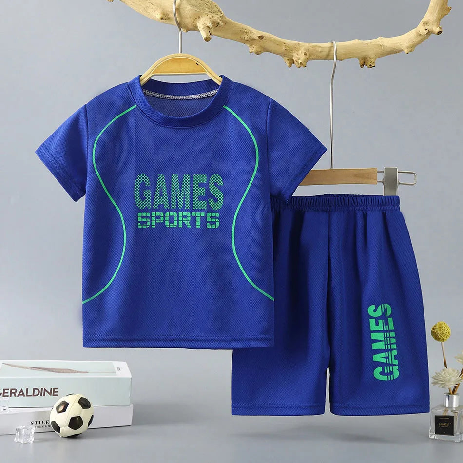 Summer Children Clothing Sports Sets Boys Girls Unisex Short Sleeve and Shorts Two Piece Suit Teenager Casual Outfits Tracksuits