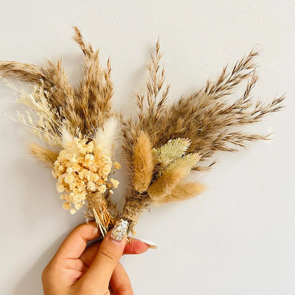 6pcs Mini Dried Flower Bouquet Bohemian Wedding Pampas Rabbit Tail Grass Bridesmaid Flowers Wedding Party Decoration Home Decor