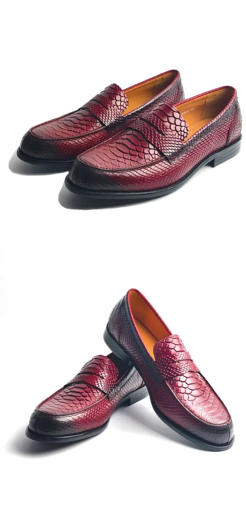 Men's Snake Pattern Penny Loafers – Handcraft Business Leather Shoes