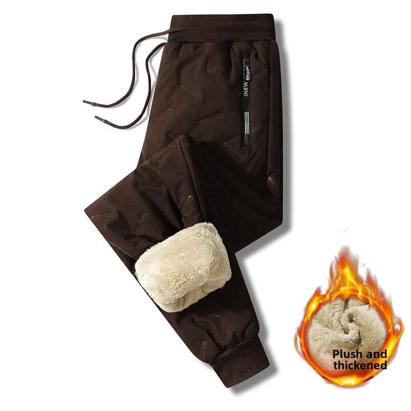 Winter Sweatwear Men Plush Thick Fleece Sweatpant Lambswool Thermal Trousers Casual Pants Waterproof Windproof Warm Cotton Pants
