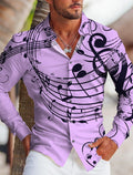 High-End New Men's Shirt Fashion 3D Printed Long Sleeve Shirt Musical Lapel Button Up Men's Cardigan Shirt S-6XL