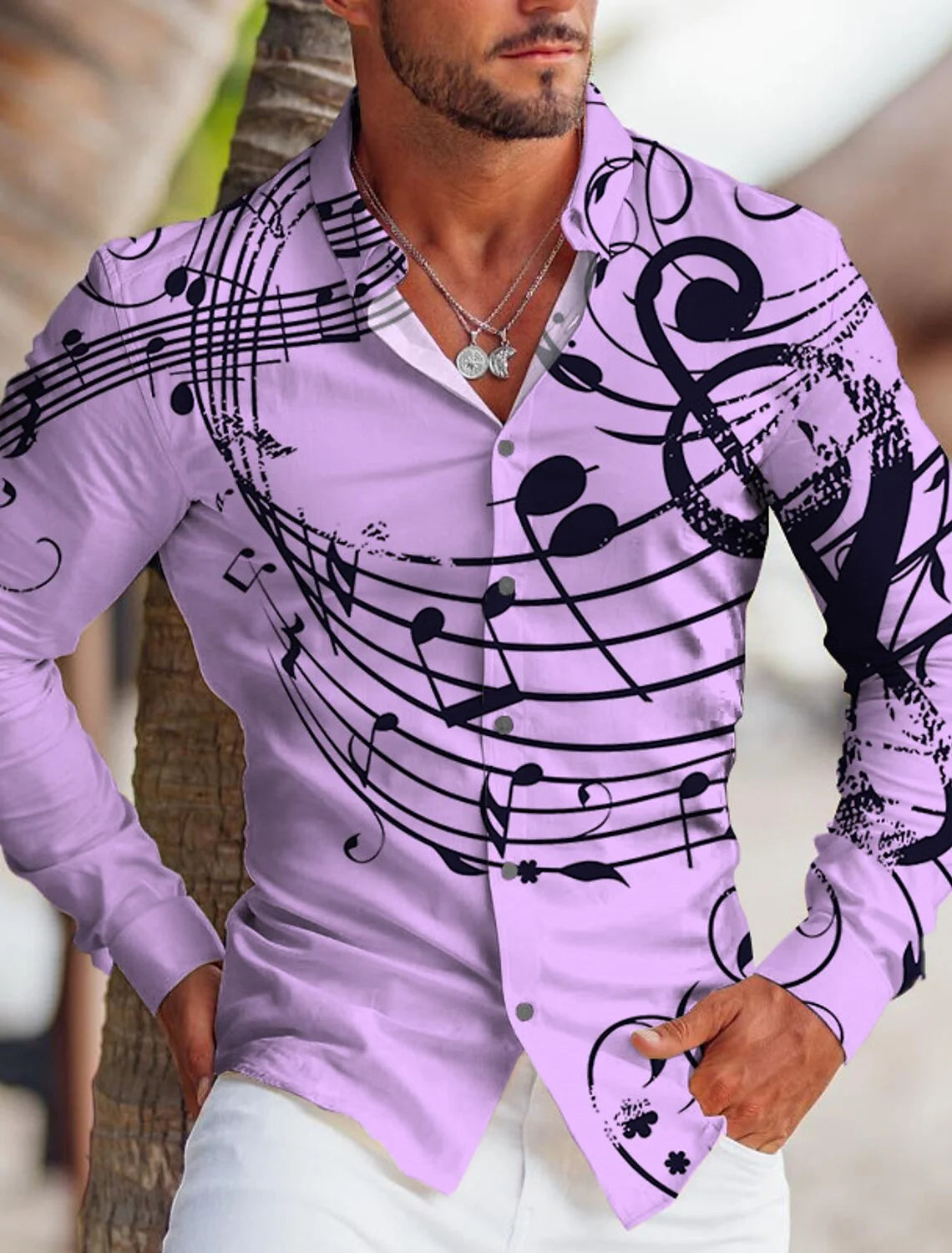 High-End New Men's Shirt Fashion 3D Printed Long Sleeve Shirt Musical Lapel Button Up Men's Cardigan Shirt S-6XL
