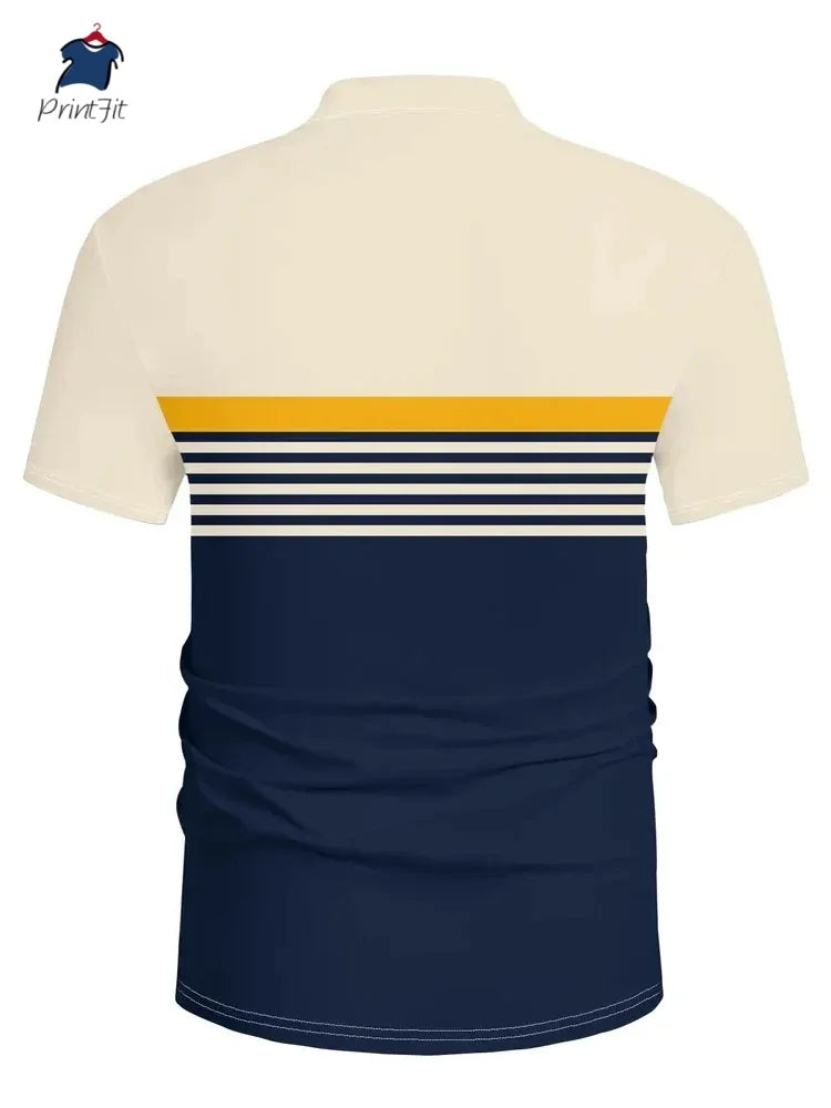Summer T Shirts for Men 2025 Short Sleeve Men's Clothing Collar 3D Printing Plain Shirt Striped Polo Tees Fashion Pullover Tops