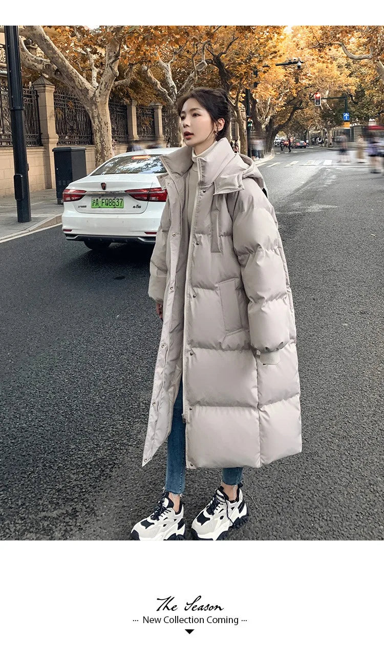 ITOOLIN Women Casual Down Coat Thicken Cotton Warm Hooded Long Coat Long Sleeve Parkas Button Pocket Autumn Winter Office Coat