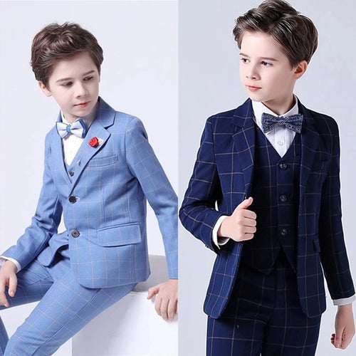 Boys Formal Suit Set – Plaid Blazer, Pants & Tie | Wedding, Party & Performance