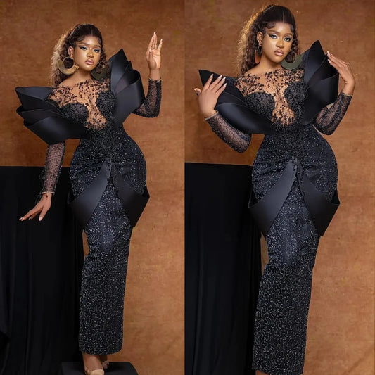 2025 Sexy African Evening Dresses for Women Mermaid Black Lace Prom Gowns Off Shoulder Wedding Dress robes de soirée Customized