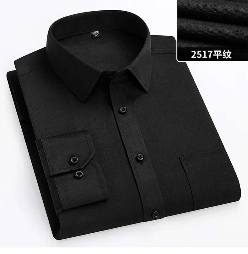 New Men's White Business Shirt Autumn Long Sleeve Leisure Plus Size Big 11XL 10XL 9XL Patchwork Black Yellow Social Dress Shirts