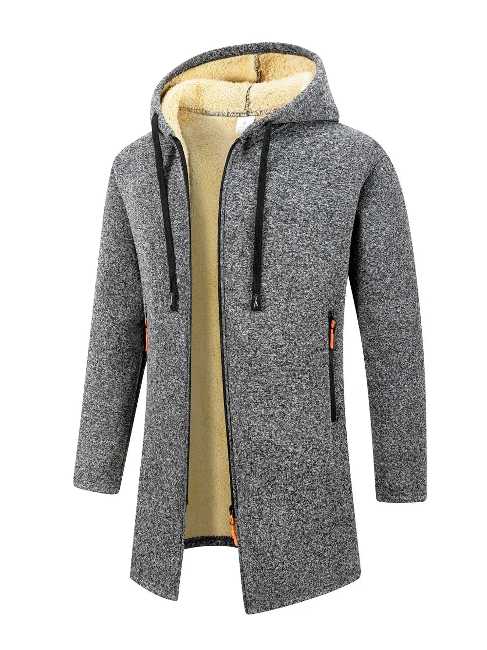 Men's Thickened Long Overcoat Jackets Winter Warm Zipper Hoodies Long Sleeve Sweatshirts Outdoor Solid Color Streetwear Tops