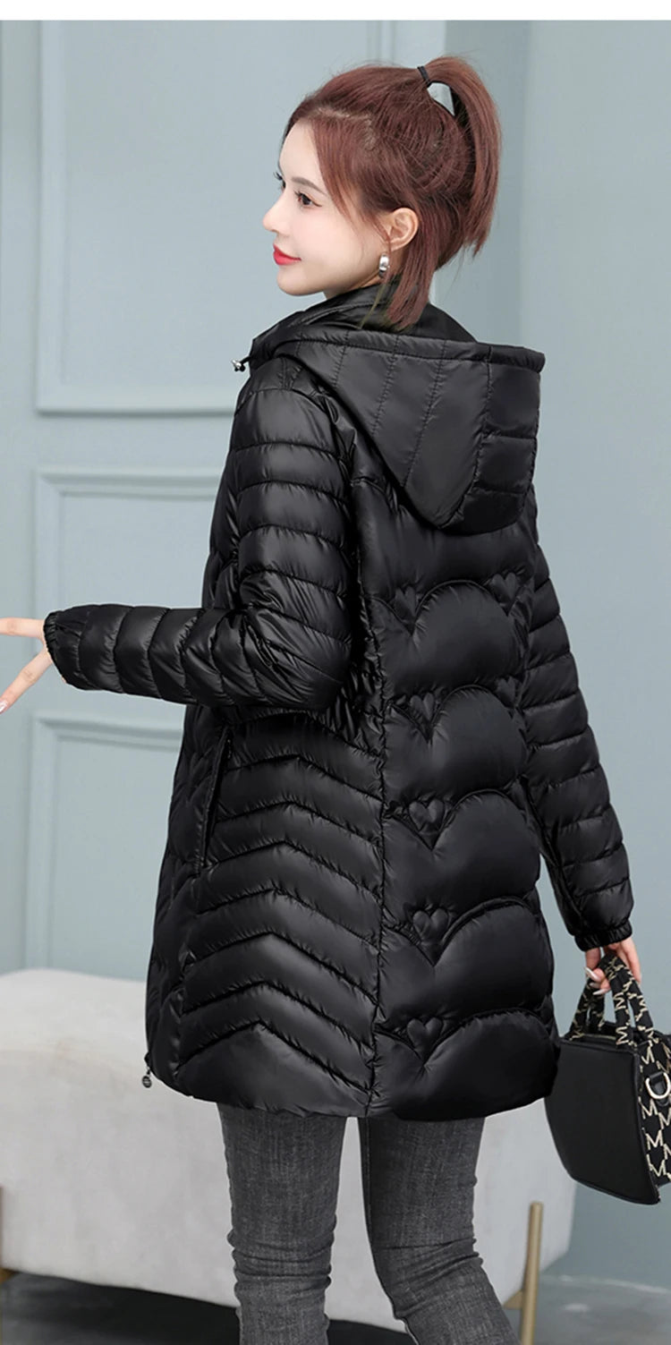2023 New Winter Jacket Long Coats Women  Hooded Glossy DownCotton Jacket Warm Casual Parka Padded Cotton Coat Female