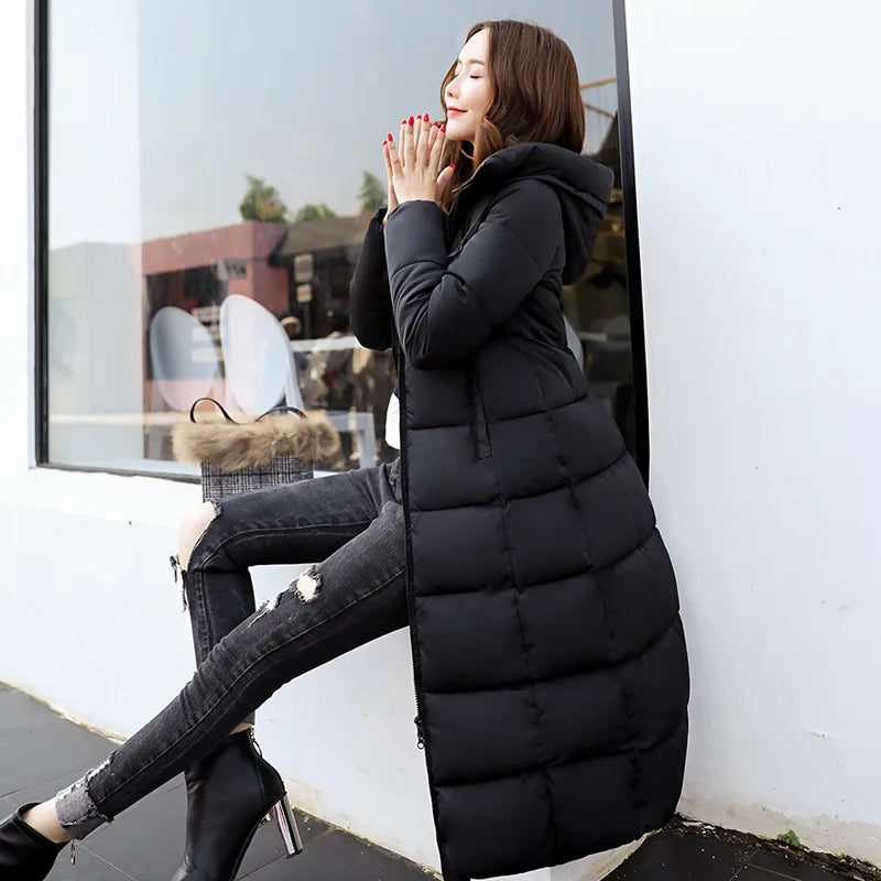 2025 New Winter Parka Long Coat Women WhiteThick Warm Down Cotton Coat Fashion Hooded Parka Puffer Windproof Snow Overcoat