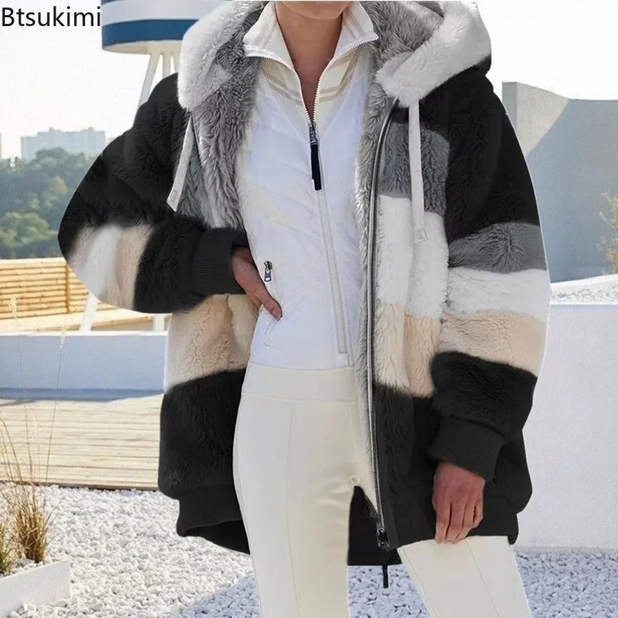 2025 Women's Warm Coats Jackets for Autumn Winter Long Jacket Warm Thick Fleece Faux Fur Coat Plush Teddy Woman Fur Coat Female