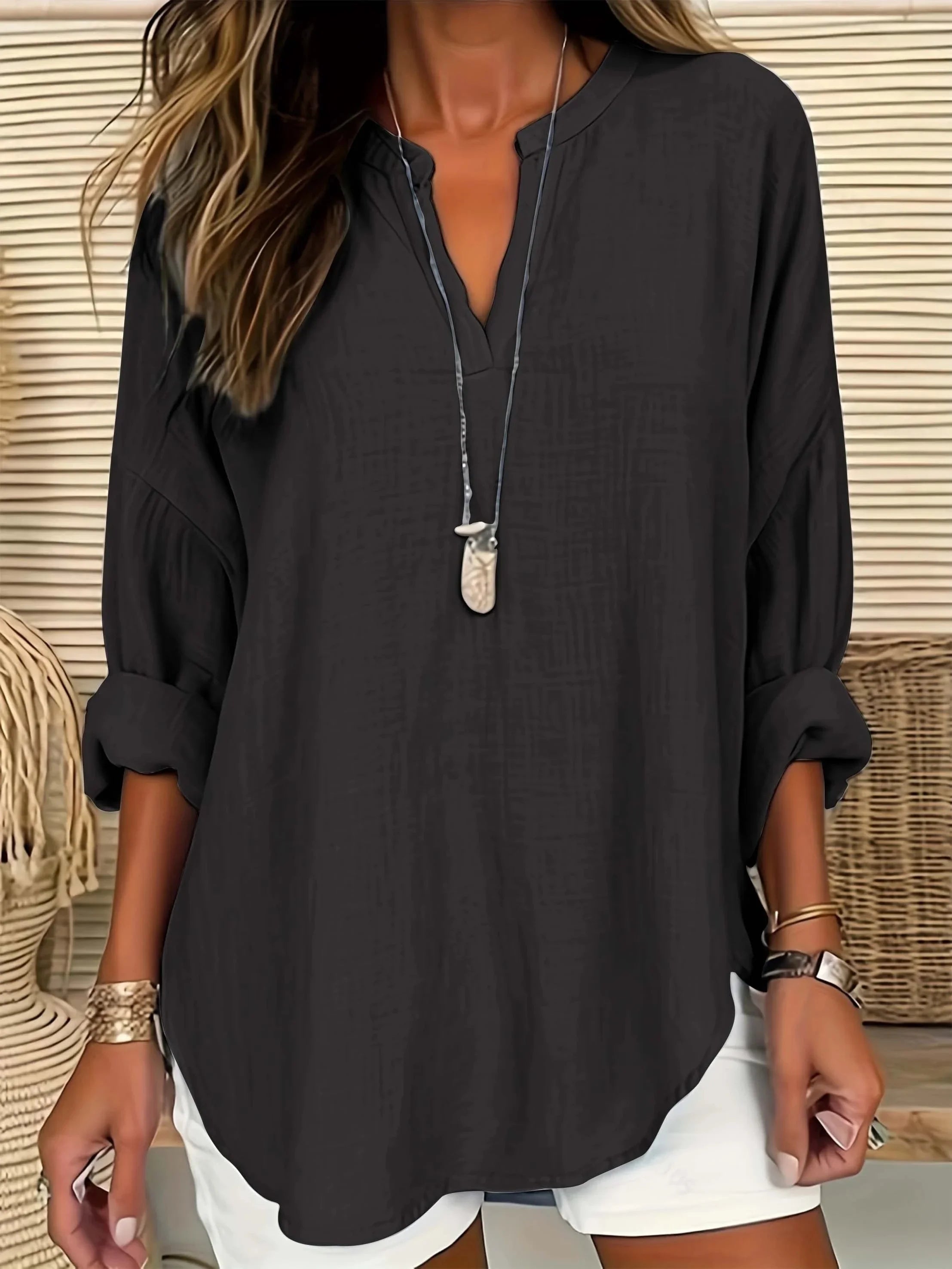 Plus Size 1XL-5XL Women Casual Solid Color Blouse Ladies Fashion Loose Tops V-neck Blouse Long Sleeve Shirt