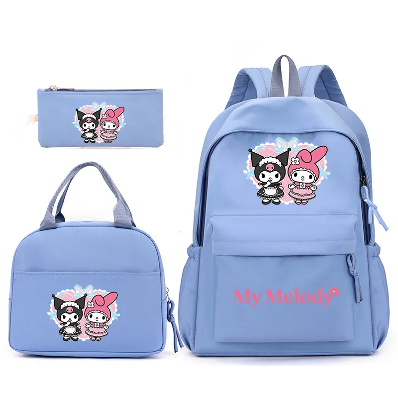 3pcs/Set My Melody Backpack with Lunch Bag for Teenagers Student School Bags Casual Comfortable Travel Set