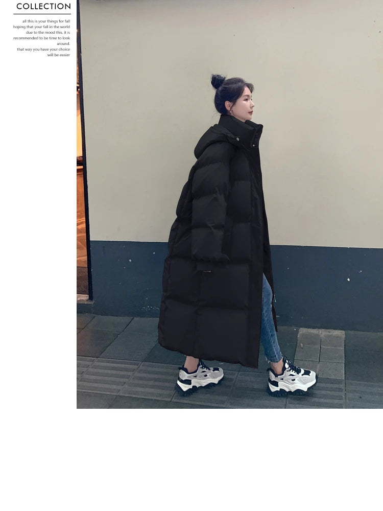 ITOOLIN Women Casual Down Coat Thicken Cotton Warm Hooded Long Coat Long Sleeve Parkas Button Pocket Autumn Winter Office Coat