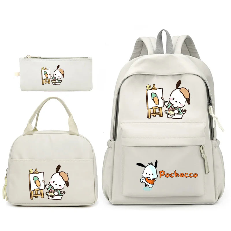 3pcs/Set Pochacco Backpack with Lunch Bag for Teenagers Student School Bags Casual Comfortable Travel Set
