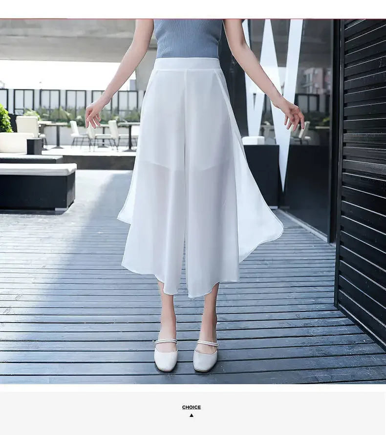2024 Side Split Shorts Skirt Women's Summer Sweet Slim Chiffon Capris Skirts Female Korean Style Split Tulle Skirt Pants