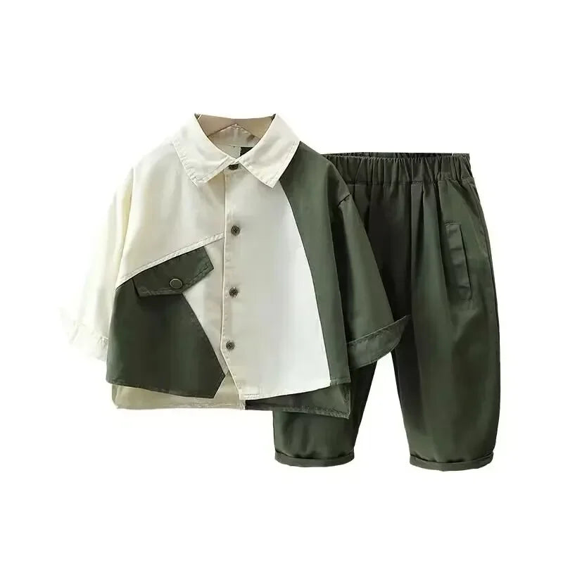 Suit for Boy Kids Boys Autumn Suit 2024 New Children's Baby Cotton Long Sleeve Shirt Pants Two Piece Boys' Clothing Set