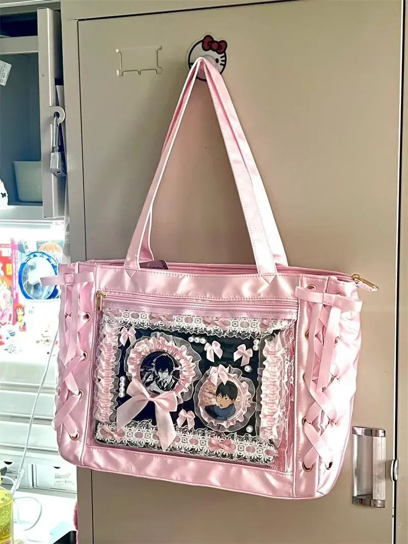 New Y2K Sweet Lolita Pink Ita Bag Women Japanese Transparent Large Capacity Tote Bag Ladies Harajuku Kawaii Handbag Aesthetic