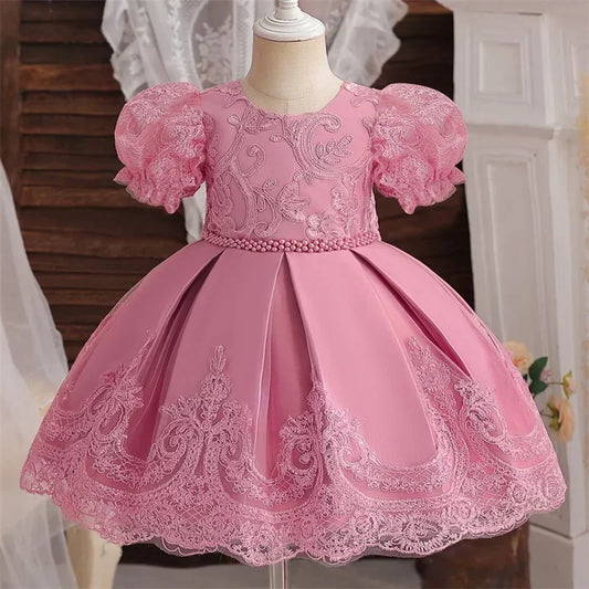 Baby Girls 1st Birthday Pink Princess Dress for Luxury Embroidery Costumes Kids Baptism Party Beading Clothes Toddler Dresses