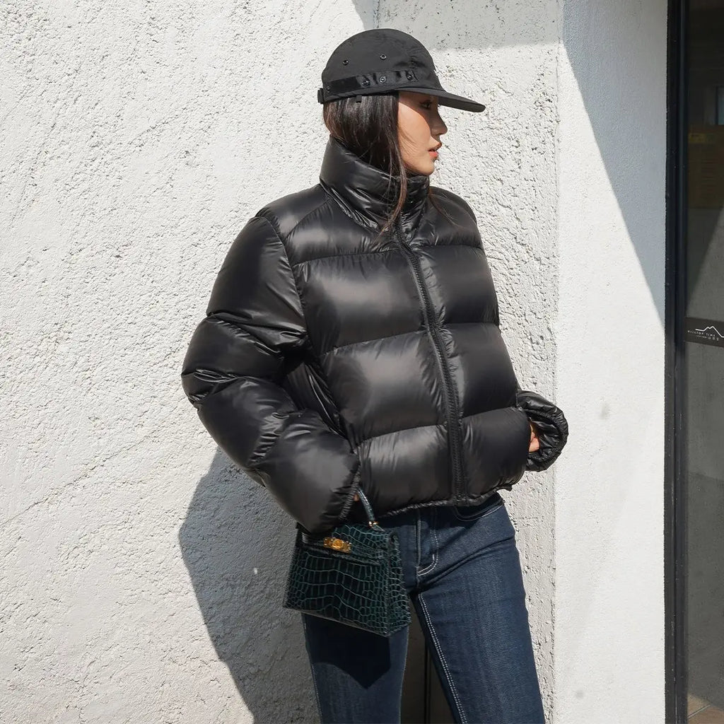 Winter Clothes Women Warm Cropped Jacket Y2K Luxury Design Windproof Coat Thick Parkas Long Sleeve Top Puffer Jacket Black Brown