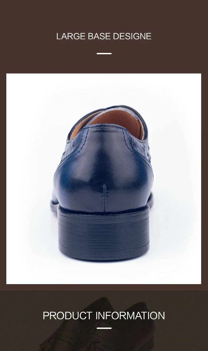 Men's Wedding Leather Shoes Handmade Classic Designer Formal Dress Leather Shoes Luxury Printing Pointed Toe Shoes Black Blue