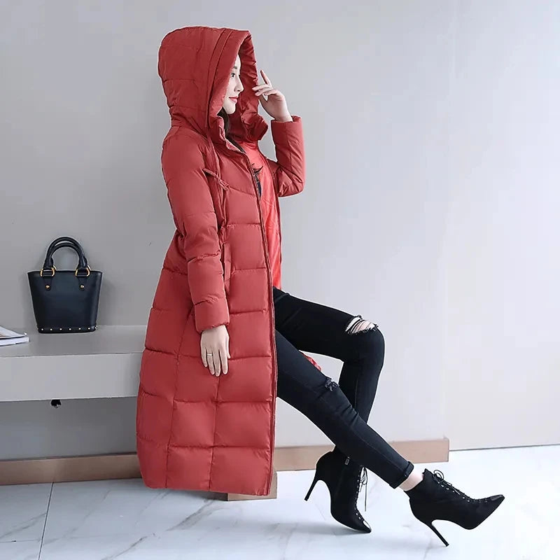 2025 New Winter Parka Long Coat Women WhiteThick Warm Down Cotton Coat Fashion Hooded Parka Puffer Windproof Snow Overcoat