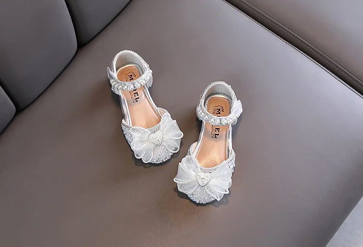 New Children Sandals Rhinestone Bow Wedding Princess Girls Sandal Party Dance Baby Student Flats Kids Performance Shoes H251