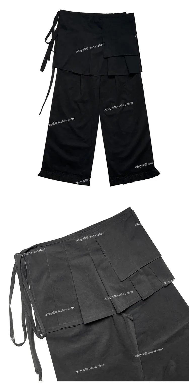 KUSAHIKI Retro Street Causal Irregular Two Piece Detachable Spicy Girl Skirt Pants