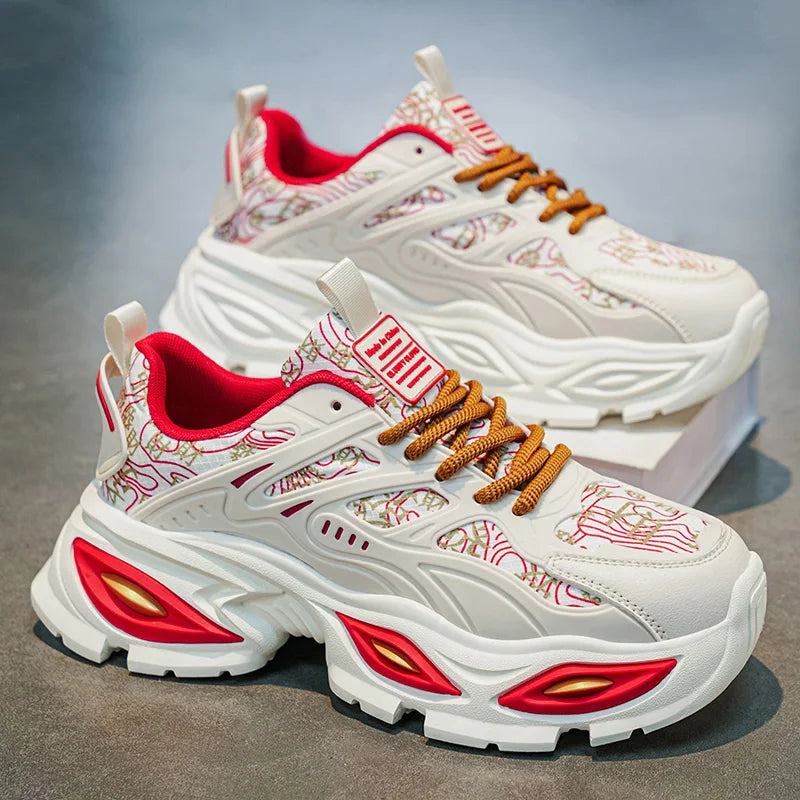 Chunky Sneakers Mens Original Designer Sports Shoes Fashion Casual Leather Fabric Breathable Height Increased Platform Gym Shoes