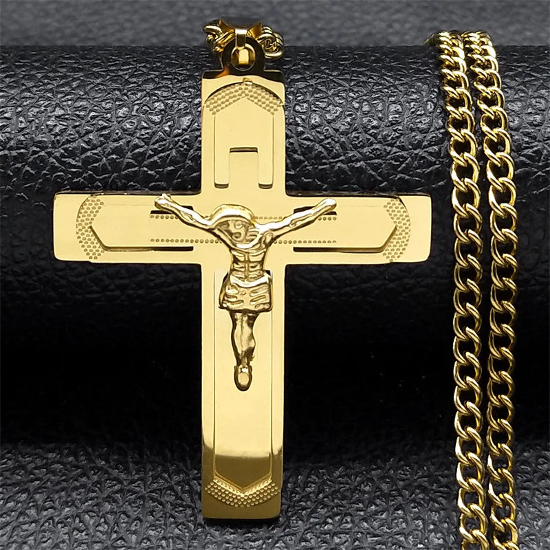 Christian Bible Stainless Steel Jesus Cross Long Necklace Men/Women Necklace Pendant Religious Jewelry acero inoxidable N6193S05