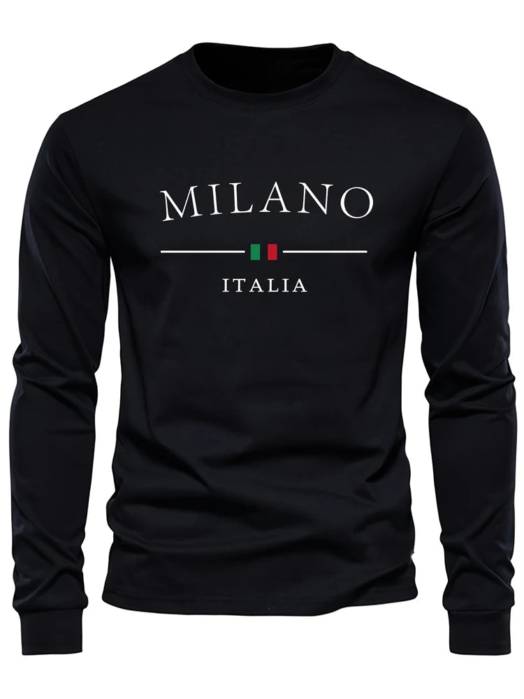Men's Spring And Fall Fashion Casual Long-sleeved T-shirt Loose PARIS Letters Printed Pullover Round Neck Long Sleeve Sweatshirt