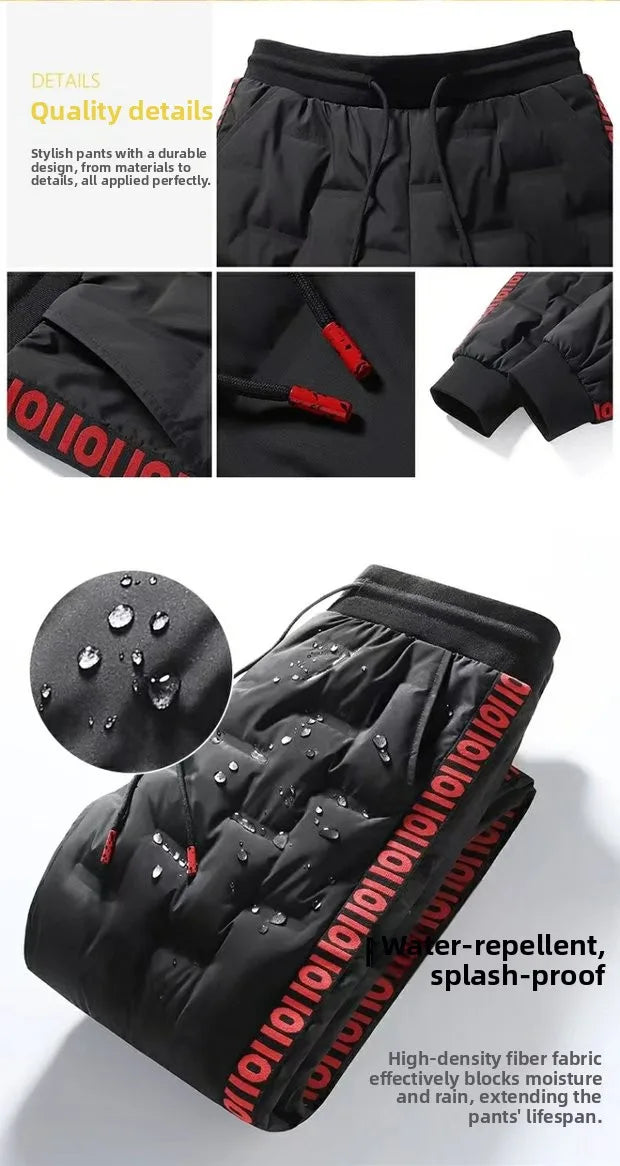 Men's down Pants Thiened Winter Outerwear Warm Long Trousers Du down Cold Resistance Cotton Pants Leisure Casual Sports