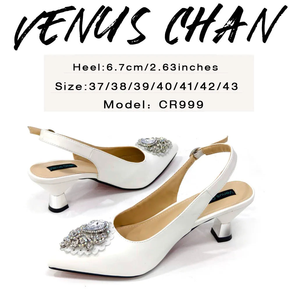 Italian 2024 Fashion Design Diamond Chain Full Diamond Bag And Pointed High Heels Noble And Generous Decoration Full Diamond