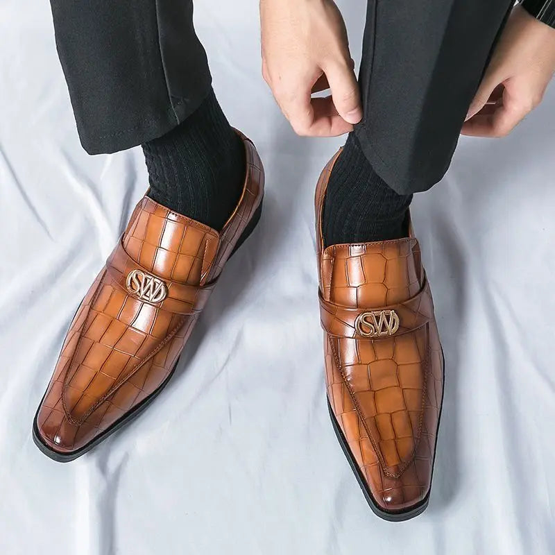 Fashion Italian Plus Size Men Dress Shoes Retro Genuine Leather Crocodile Grain Party Wedding Slippers Shoes Men