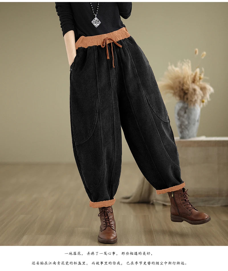Oversized Corduroy Autumn Winter Elastic High Waist Harem Pant Women Casual Modis Ladies Trousers Pleated Loose Woman Harem Pant
