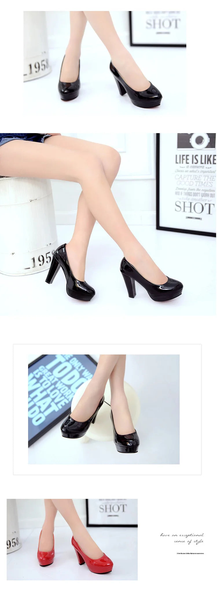 High Heels Shoes Women White Wedding Shoes Thick 10 CM Heels Fashion Party Pumps Footwear Black Red Round Zapatos De Mujer
