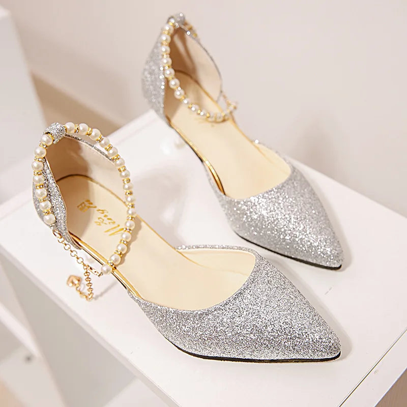 Trend Pointed Toe Wedding Bride High Heels Shoes Female Party Mules Elegant Women Pumps Designer Shoes Sexy Dress Shoes