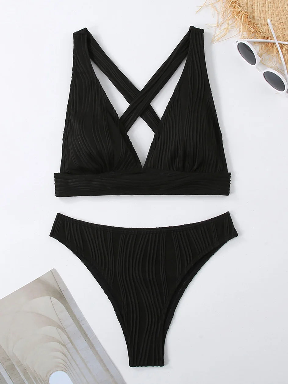 Sexy Criss Cross Tie Back Bikini Women's Swimsuit 2024 Swimwear Trend Bathing Suits Hight Waist Bikinis Sets Push Up Beach Wear