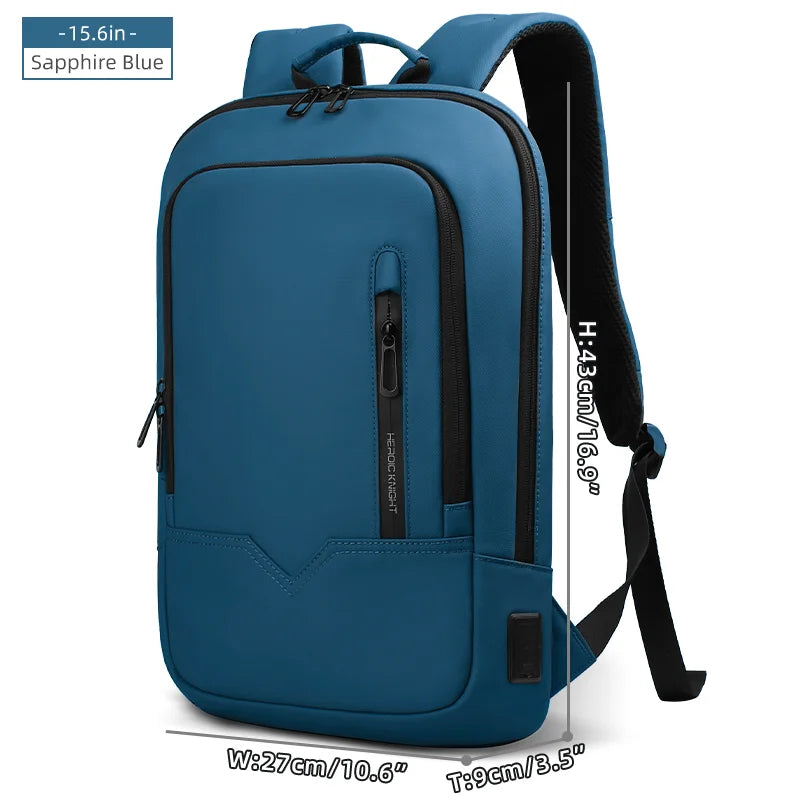 HK Business Slim Backpack For Men Water Resistant 15.6 inch Laptop Bag With USB Charger Light Weight Travel Bag for Work Office