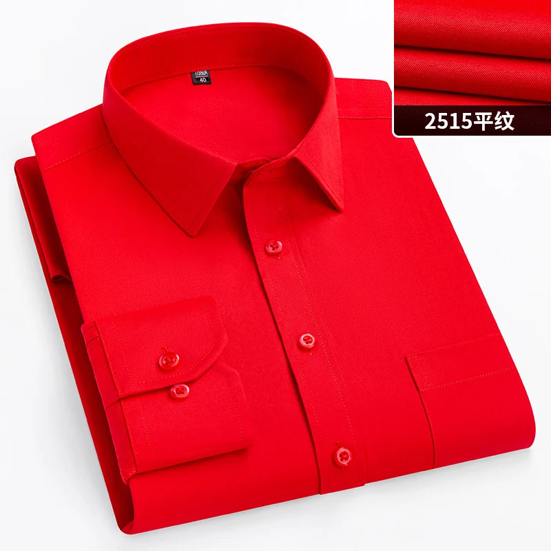 New Men's White Business Shirt Autumn Long Sleeve Leisure Plus Size Big 11XL 10XL 9XL Patchwork Black Yellow Social Dress Shirts