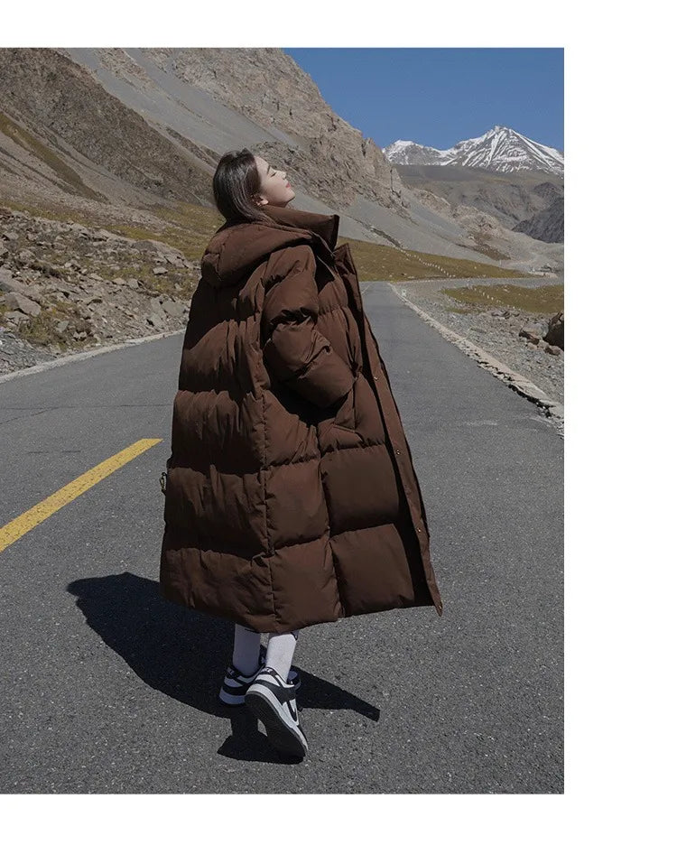 ITOOLIN Women Casual Down Coat Thicken Cotton Warm Hooded Long Coat Long Sleeve Parkas Button Pocket Autumn Winter Office Coat