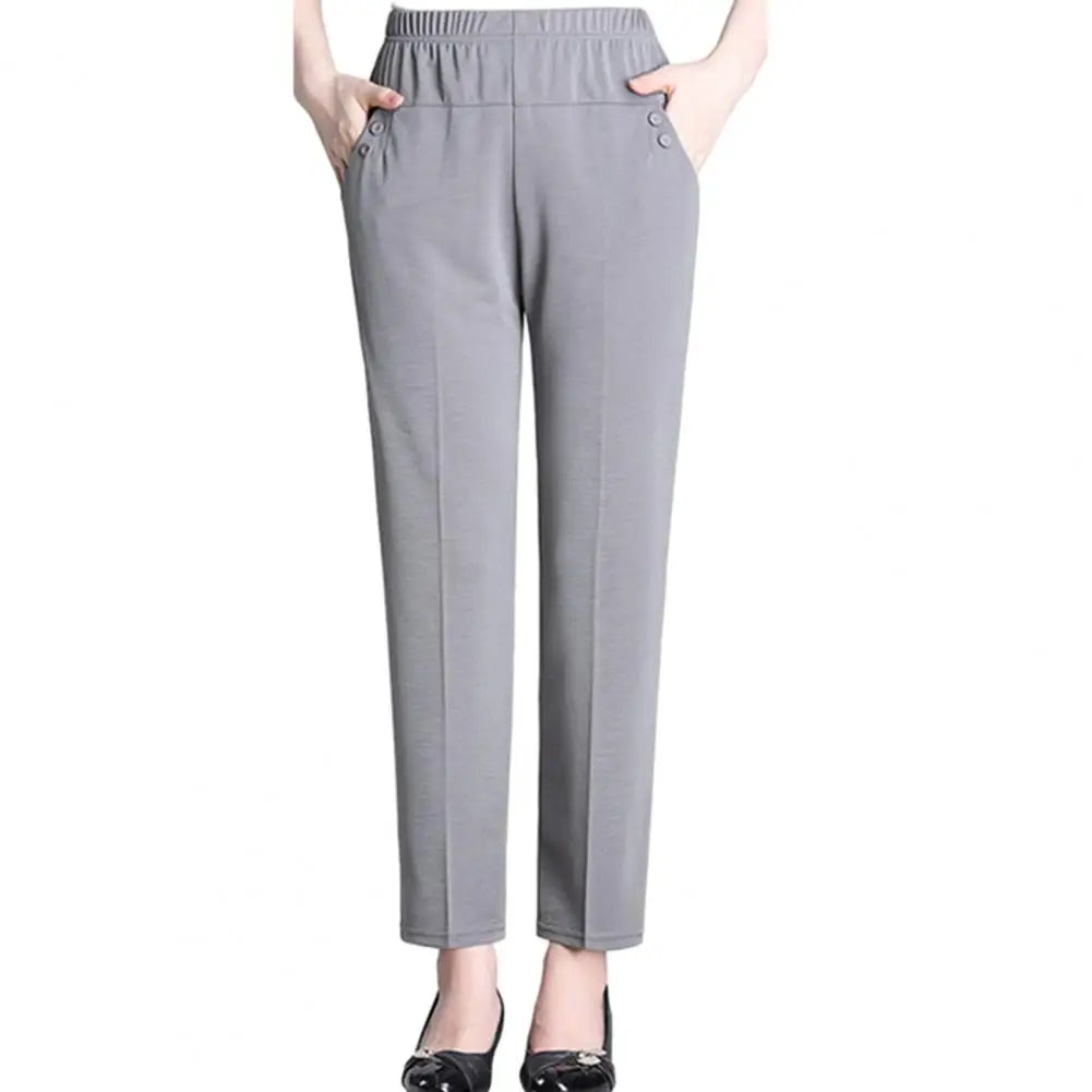Lady Summer Ice Silk Thin Casual Cropped Pants Middle-aged Elderly Loose High Waisted Elastic Waist Women Pants Casual Trousers