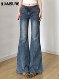 IAMSURE Y2K Casual Slim Pockets Jeans Flare Pants Basic Low Waisted Boot Cut Pants Women 2025 Spring Autumn Streetwear Ladies