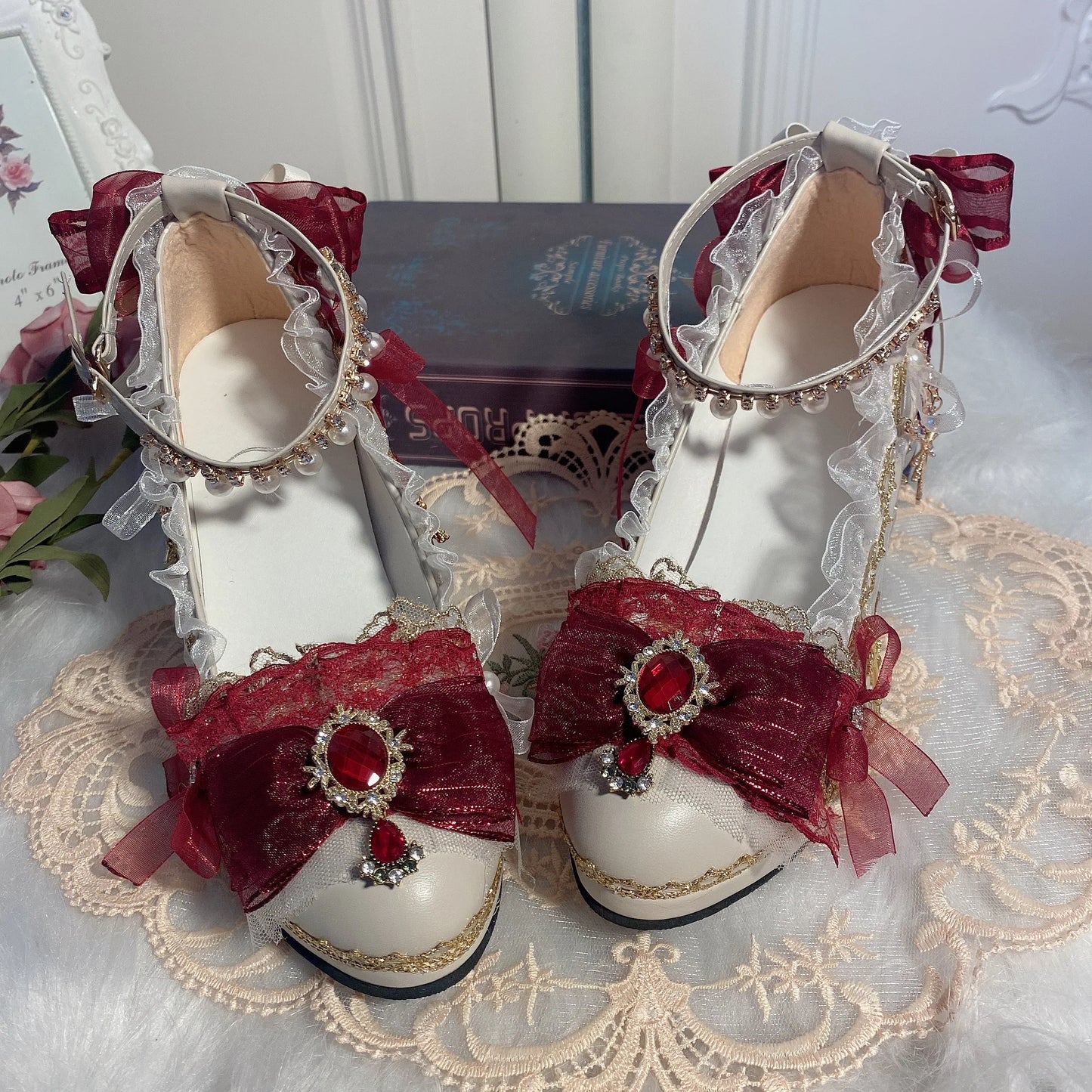 Cos Girl Heart Lolita Handmade Round Head High Heel Lo Shoes Japanese Sweet Loli Girl Tea Party Flower Wedding High Heel Shoes