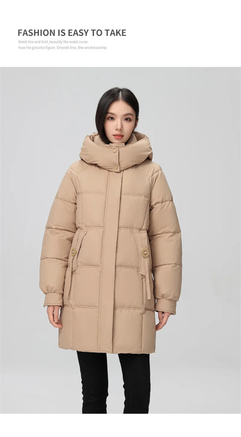 2024 New Winter Women Jacket Mid Long Hooded Parka Cotton Padded Jacket Female Parkas  Loose Casual Warm Outwear Snow Wear Coats