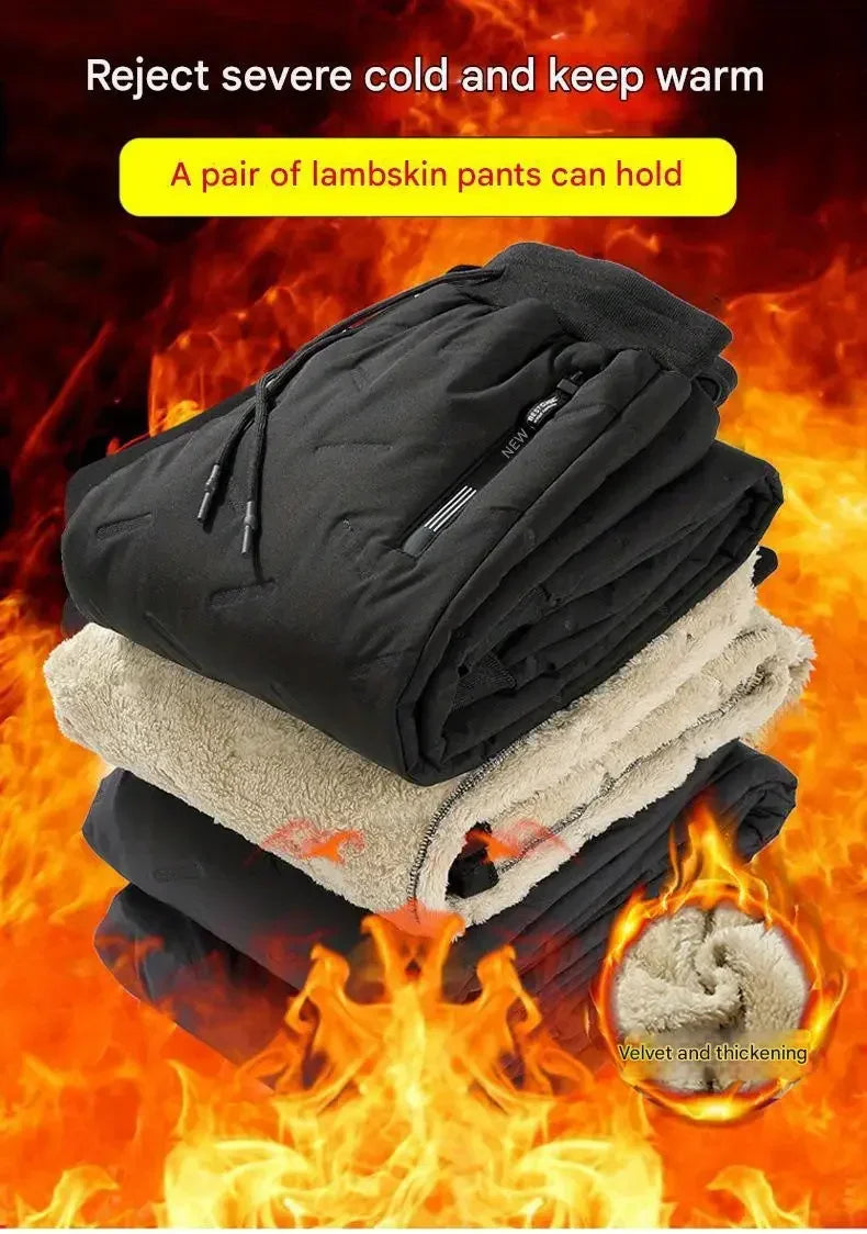 Winter Sweatwear Men Plush Thick Fleece Sweatpant Lambswool Thermal Trousers Casual Pants Waterproof Windproof Warm Cotton Pants