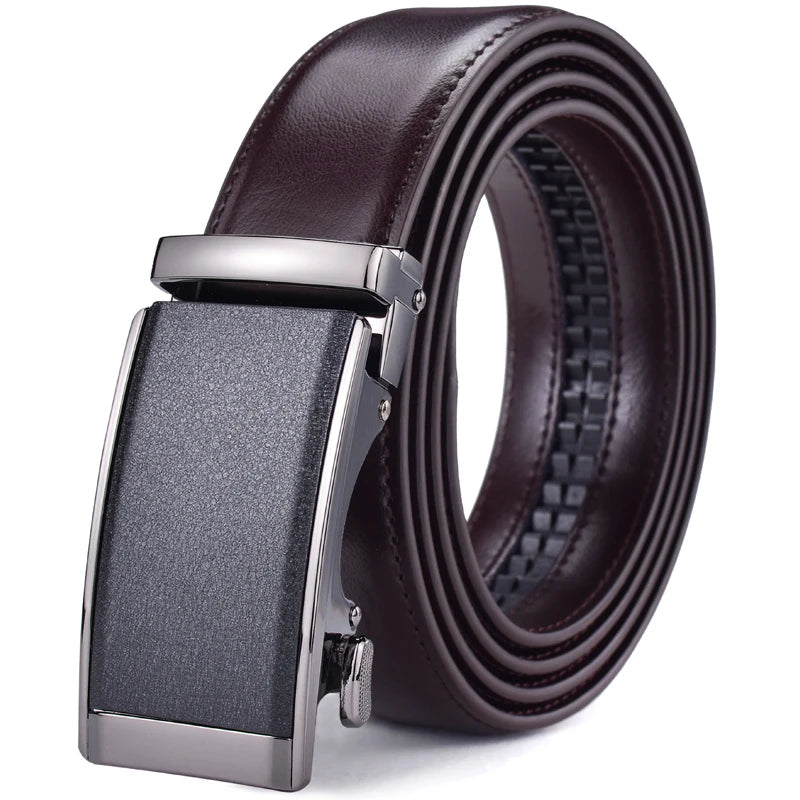 Men’s Genuine Leather Ratchet Dress Belt with Automatic Sliding Buckle Plus Size