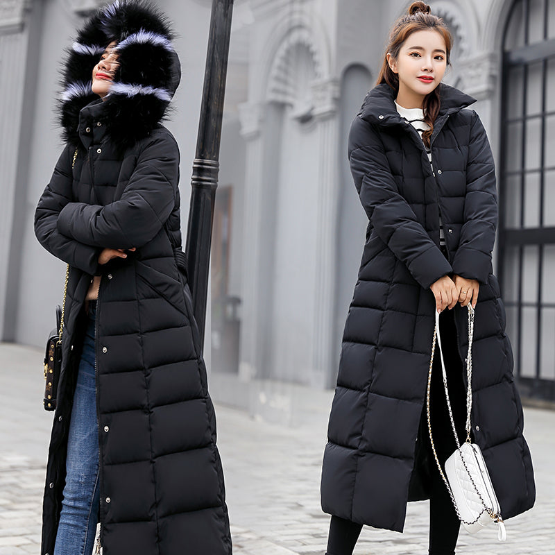 2025 Winter Women's Jacket Warm Fashion Comfortable Bow Belt Fox Fur Collar Clothes Long Dress Office Casual Women's Thick Coat