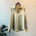 Women's Satin Solid Color Button-Up Blouse – Turn-Down Collar Long Sleeve Casual Shirt, 13 Colors S–4XL