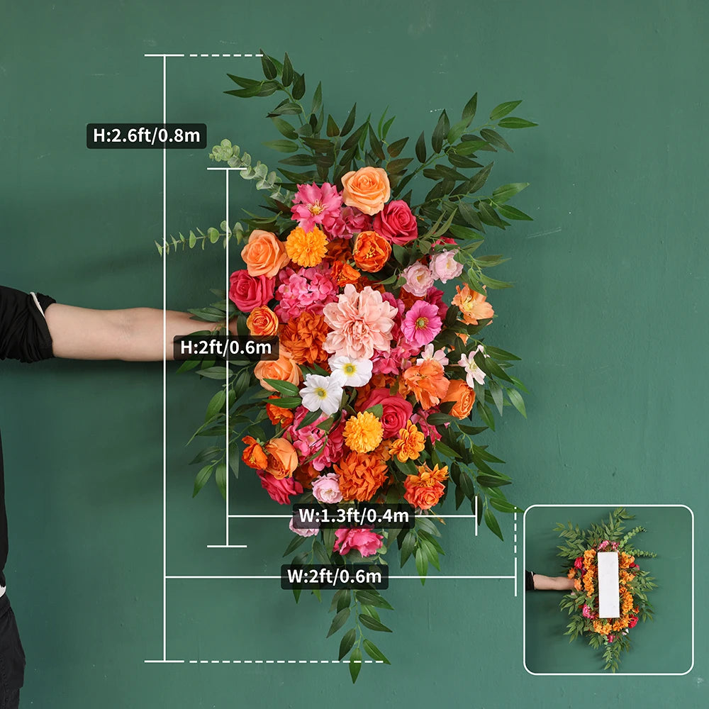 Flowers Artificial Decoration Orange Pink Series Rose Greens Floral Arrangement Bridal Bouquet for Wedding Event Decor J2601